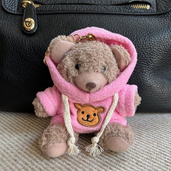 New TEDDY BEAR HOODIE Bag Charm Taupe and Pink 🧸 - Picture 2 of 5